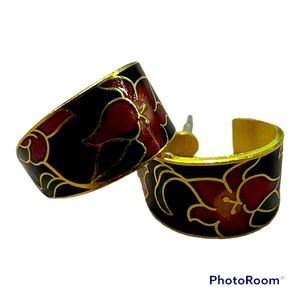 Vintage Boho Style Enamel Flowers Hoop Earrings